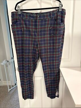 torrid Navy Plaid Slim Crop Trousers with Red & Green Accents